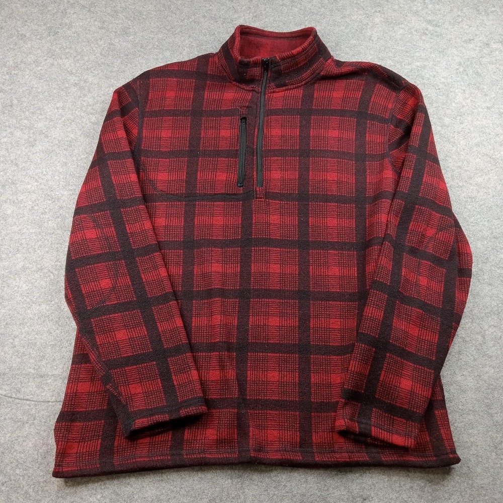 Mack Russo Sweater Mens‎ 2XL Red Plaid Fleece Quarter Zip Mock Neck Pockets